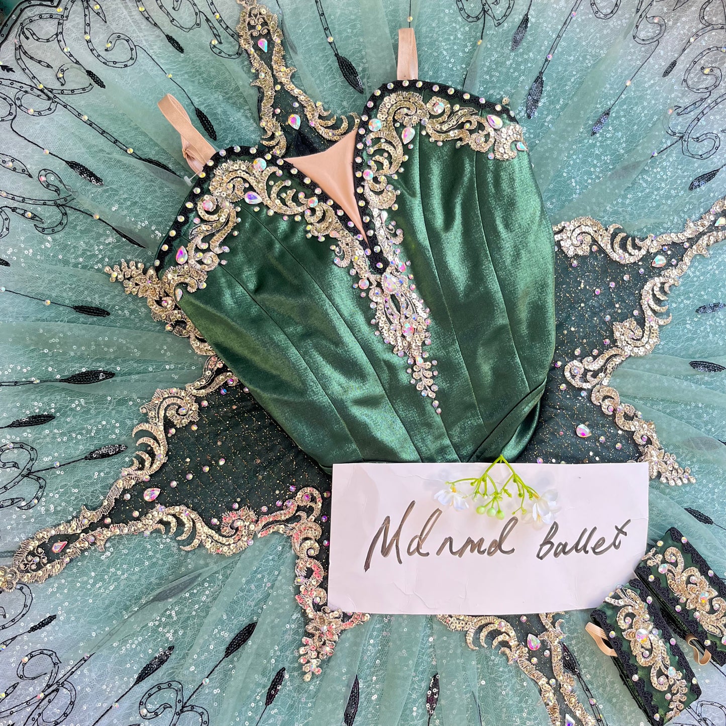 Emerald Green Professional Ballet Tutu with Intricate Crystal Embellishments - MDT1123