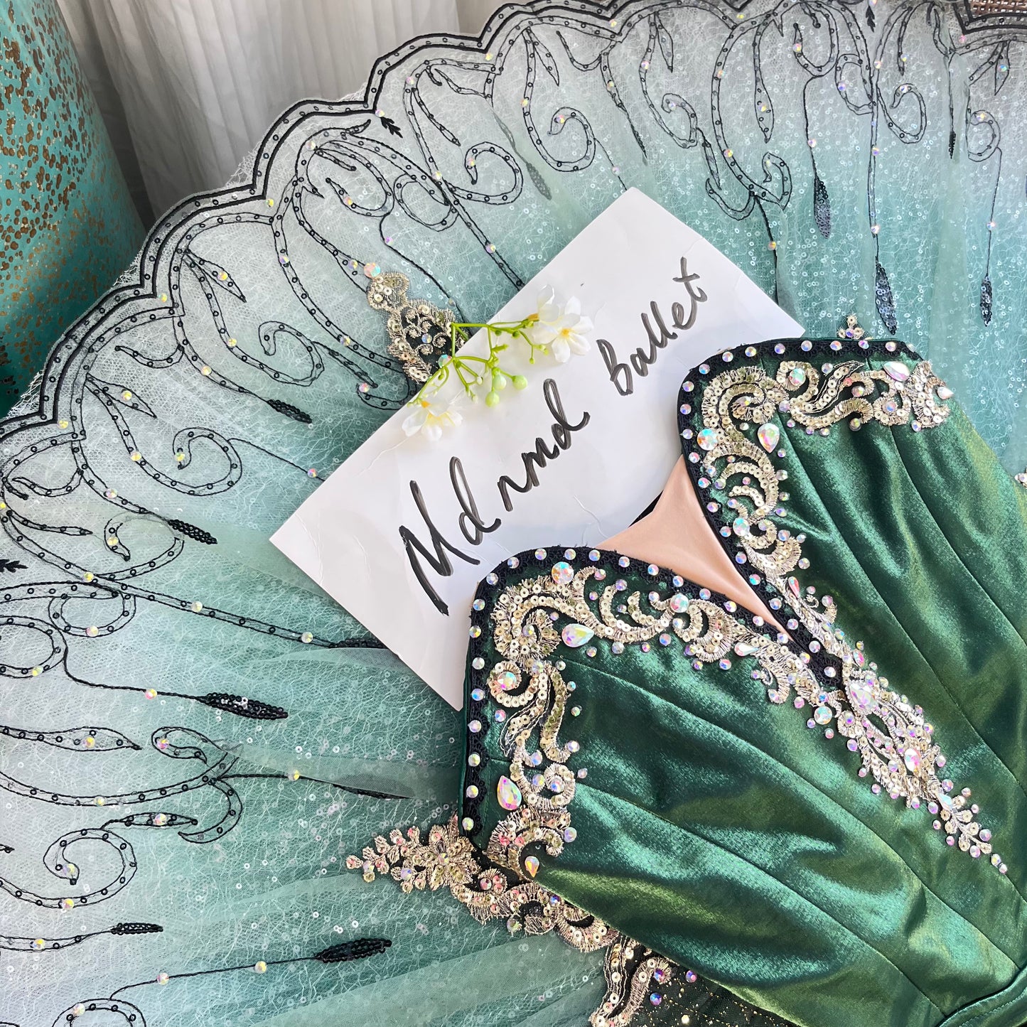 Emerald Green Professional Ballet Tutu with Intricate Crystal Embellishments - MDT1123