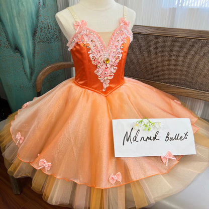 Orange Ballet Tutu Dress with Intricate Embroidery and Pearl Details - JYC0008