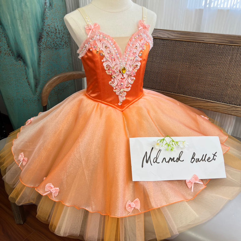 Orange Ballet Tutu Dress with Intricate Embroidery and Pearl Details - JYC0008