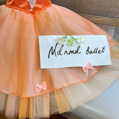 Orange Ballet Tutu Dress with Intricate Embroidery and Pearl Details - JYC0008