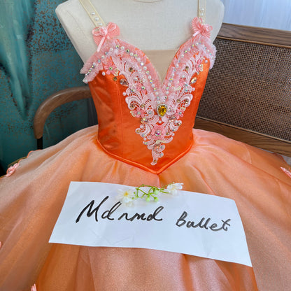 Orange Ballet Tutu Dress with Intricate Embroidery and Pearl Details - JYC0008