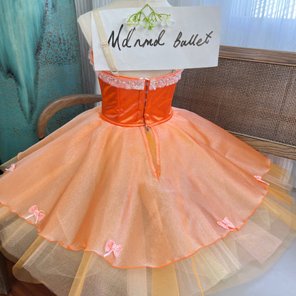 Orange Ballet Tutu Dress with Intricate Embroidery and Pearl Details - JYC0008