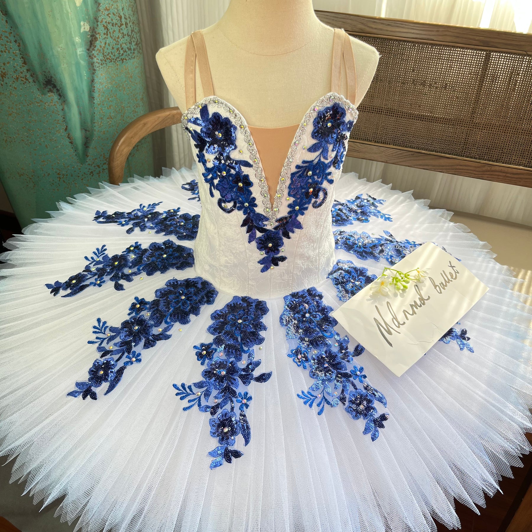Exquisite Handmade Ballet Tutu with Blue Floral Embellishments - MDT0148
