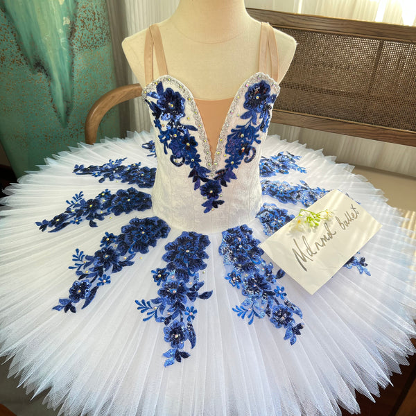 Exquisite Handmade Ballet Tutu with Blue Floral Embellishments - MDT0148
