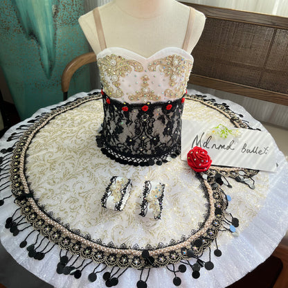 SpanishInspired Black & Gold Ballet Tutu with Red Rosette Accents - MDT0270