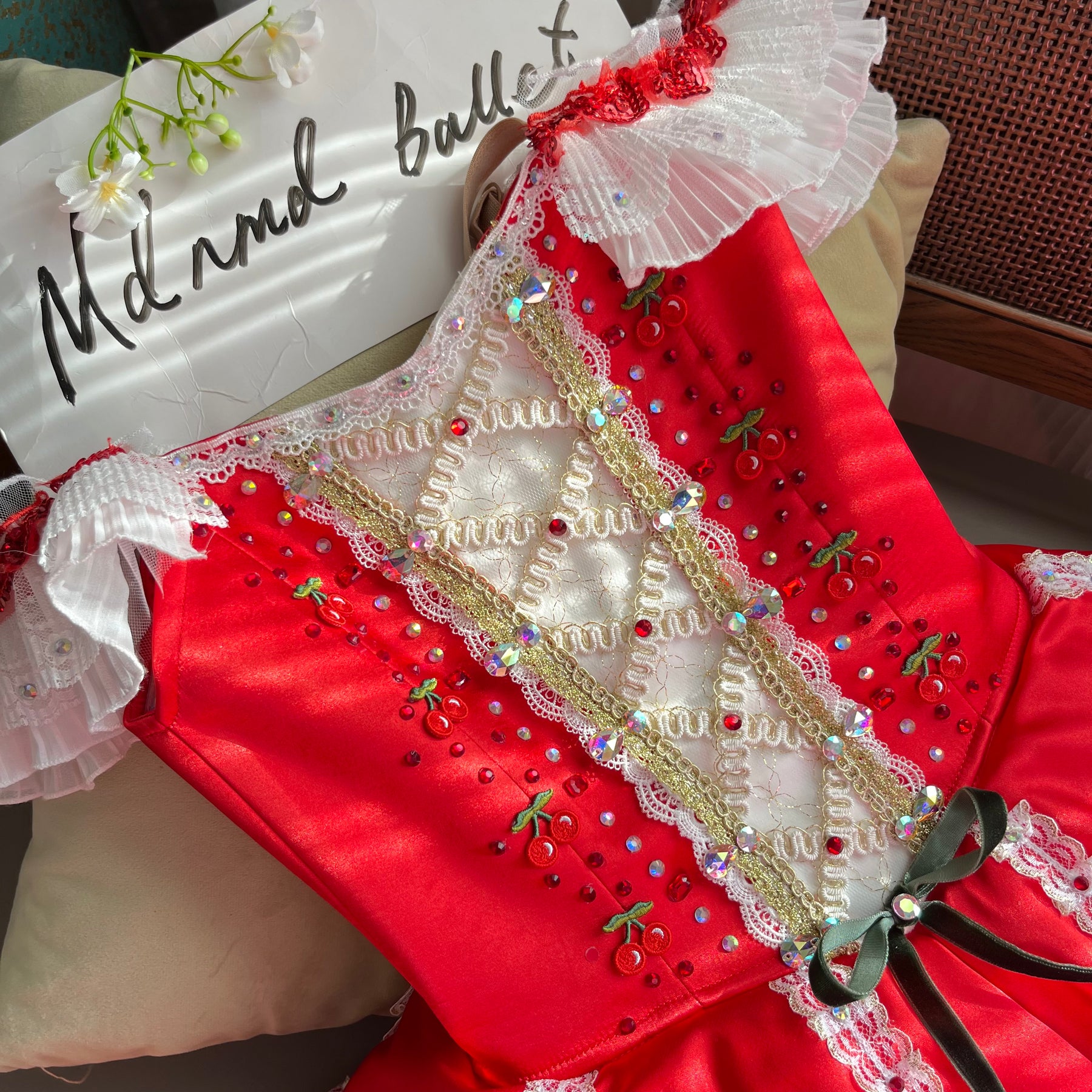 Red Lace Ballet Tutu with Intricate Beading and Custom Fit - MDC0618