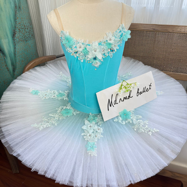 Aqua Blue Ballet Tutu with Floral Lace Embellishments - JYT0013