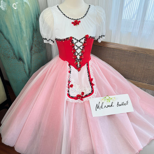 Red Ballet Dress with Lace Detailing and Floral Embellishments - MDC0133