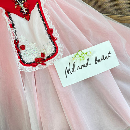 Red Ballet Dress with Lace Detailing and Floral Embellishments - MDC0133