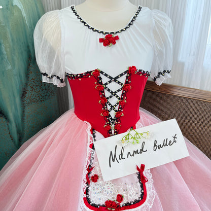 Red Ballet Dress with Lace Detailing and Floral Embellishments - MDC0133