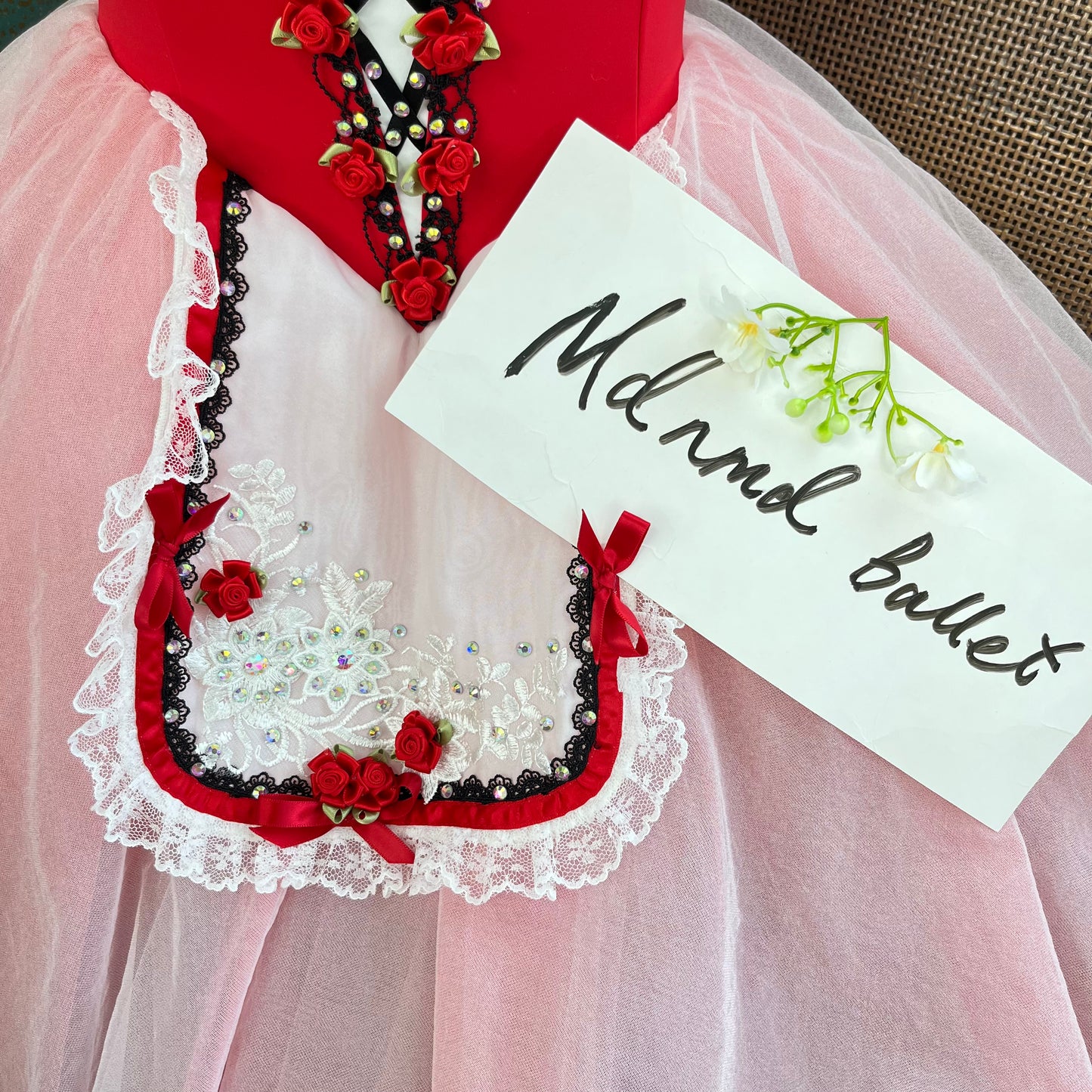 Red Ballet Dress with Lace Detailing and Floral Embellishments - MDC0133