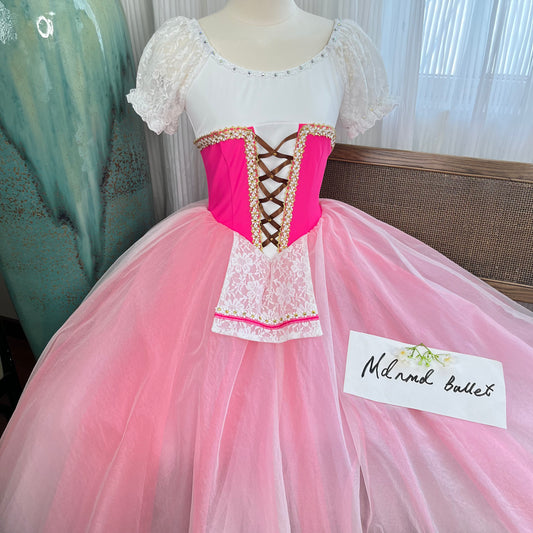 Elegant Pink Ballet Costume with Lace Detail and Full Tulle Skirt - MDC0145