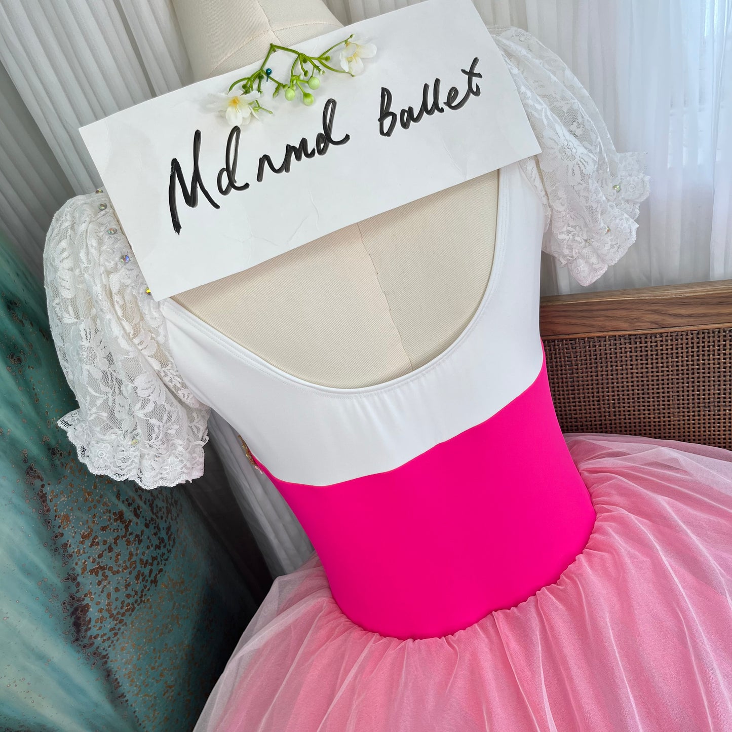 Elegant Pink Ballet Costume with Lace Detail and Full Tulle Skirt - MDC0145