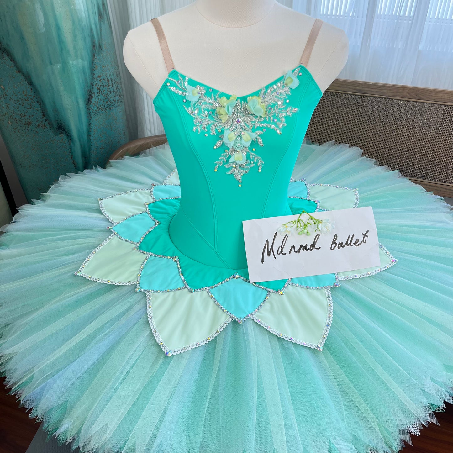Green Petal Ballet Tutu with Floral Embroidery and Sequin Details - MDT0685 M Green Petal Ballet Tutu with Floral Embroidery and Sequin Details - MDT0685 M