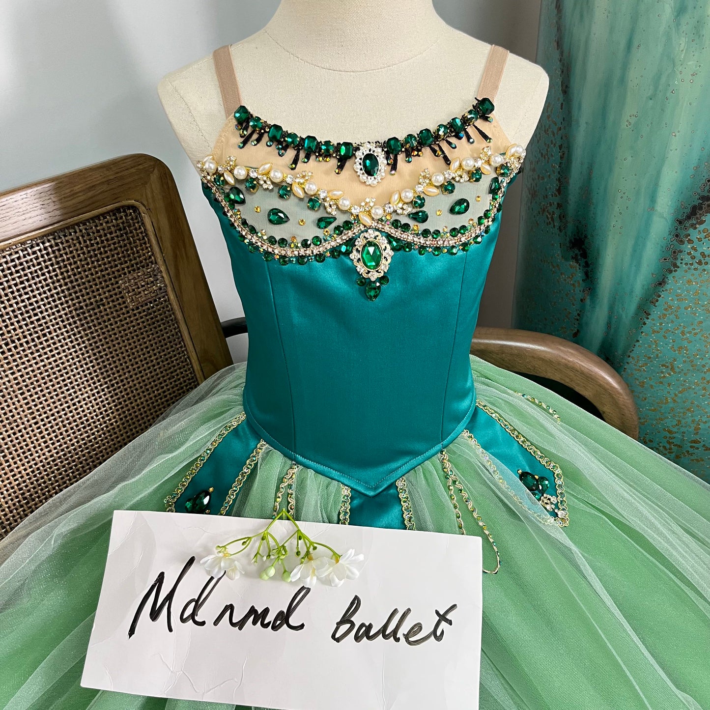 Professional Emerald - Themed Ballet Gown | Gemstone - Embellished | Ideal for Ballet Competitions-MDC1066