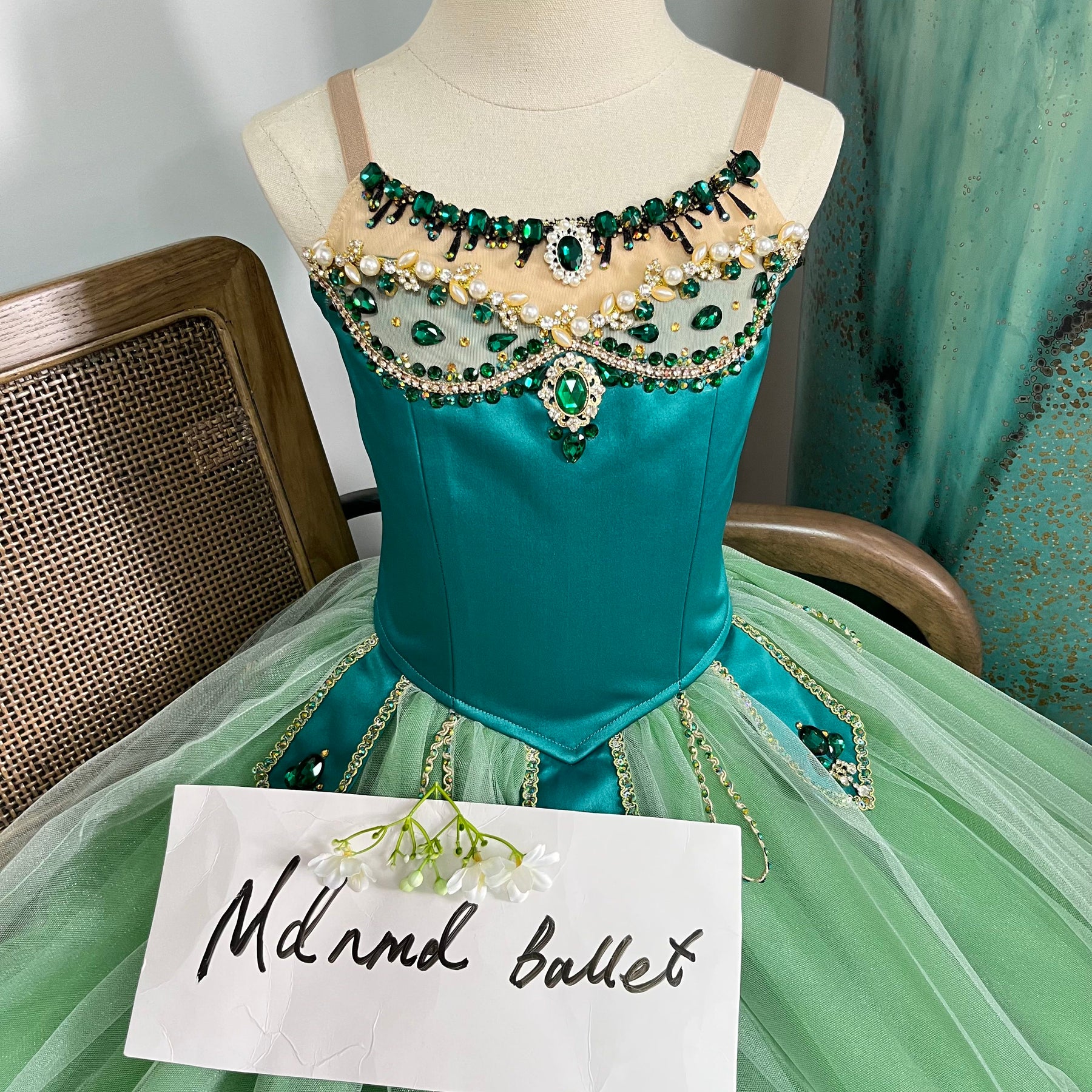 Professional Emerald - Themed Ballet Gown | Gemstone - Embellished | Ideal for Ballet Competitions-MDC1066