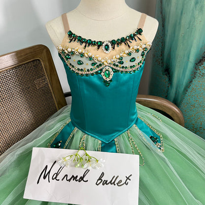 Professional Emerald - Themed Ballet Gown | Gemstone - Embellished | Ideal for Ballet Competitions-MDC1066