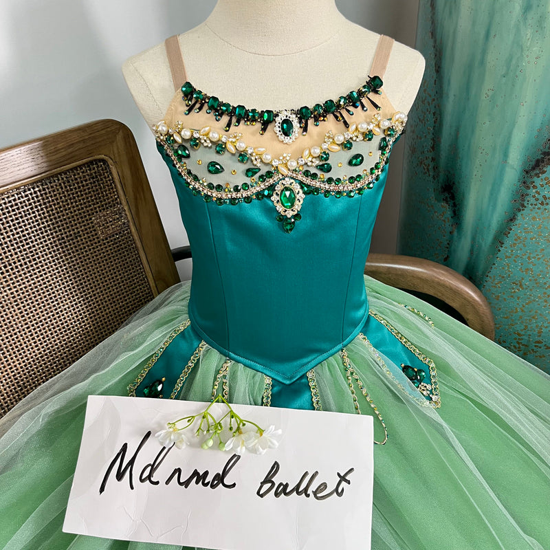 Professional Emerald - Themed Ballet Gown | Gemstone - Embellished | Ideal for Ballet Competitions-MDC1066