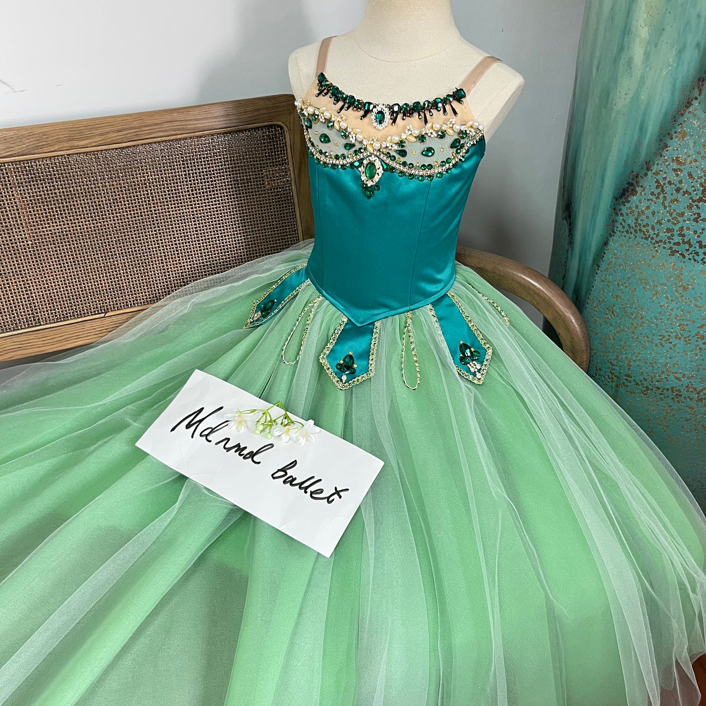 Professional Emerald - Themed Ballet Gown | Gemstone - Embellished | Ideal for Ballet Competitions-MDC1066