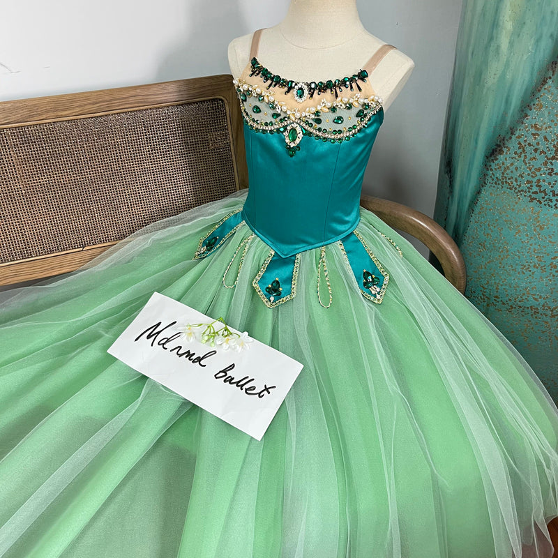 Professional Emerald - Themed Ballet Gown | Gemstone - Embellished | Ideal for Ballet Competitions-MDC1066