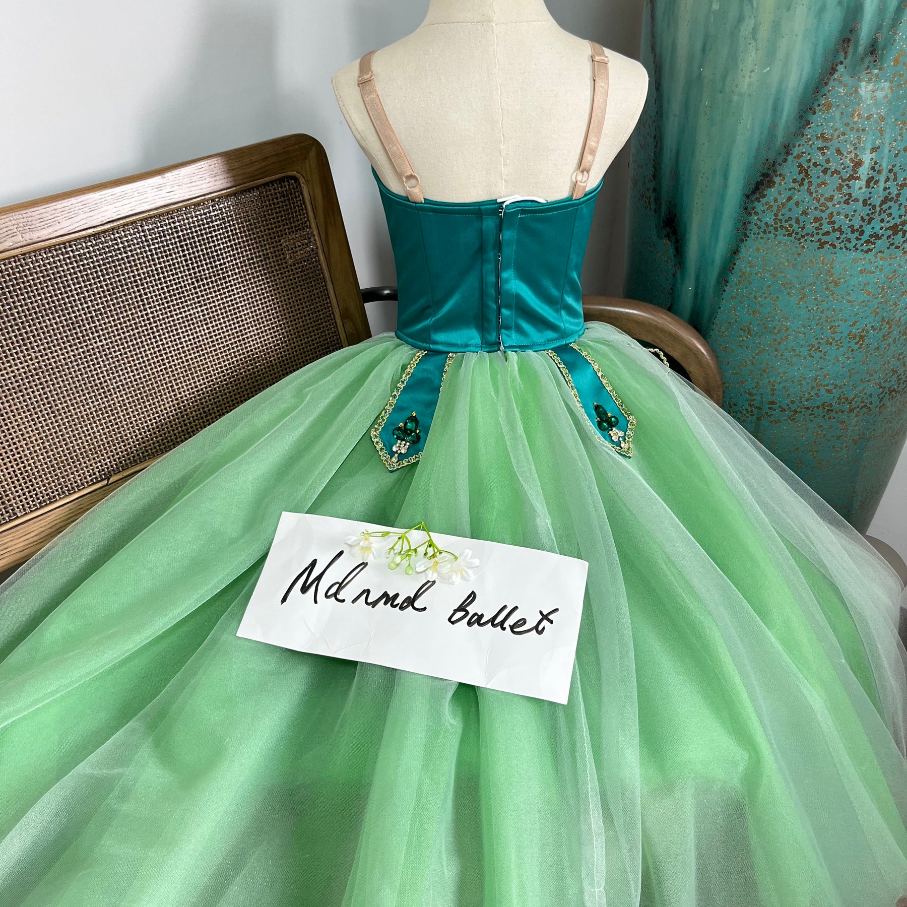 Professional Emerald - Themed Ballet Gown | Gemstone - Embellished | Ideal for Ballet Competitions-MDC1066