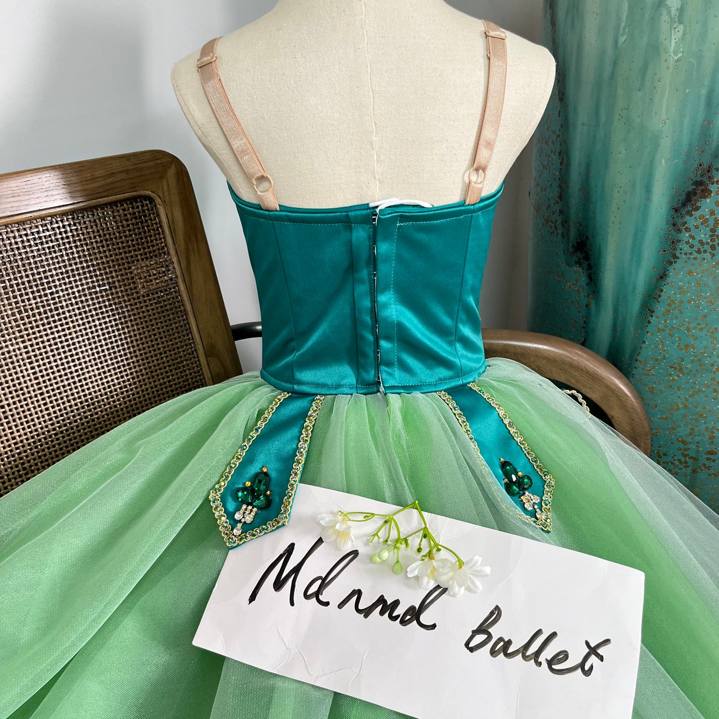 Professional Emerald - Themed Ballet Gown | Gemstone - Embellished | Ideal for Ballet Competitions-MDC1066