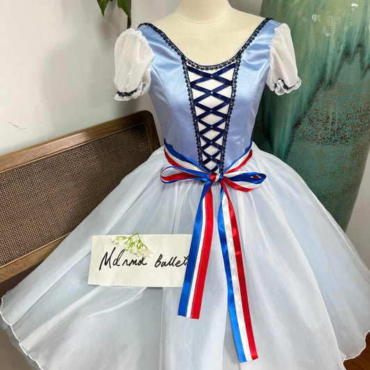 Exquisite Blue Ballet Gown with Puff Sleeves and Lacing Detail-MDC0105