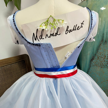Exquisite Blue Ballet Gown with Puff Sleeves and Lacing Detail-MDC0105