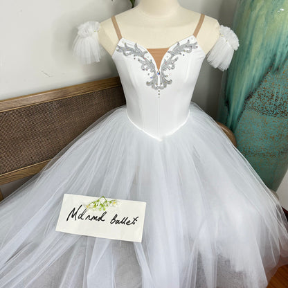 Elegant White Ballet Gown - Off - Shoulder with Silver Embellishments-MDC0180