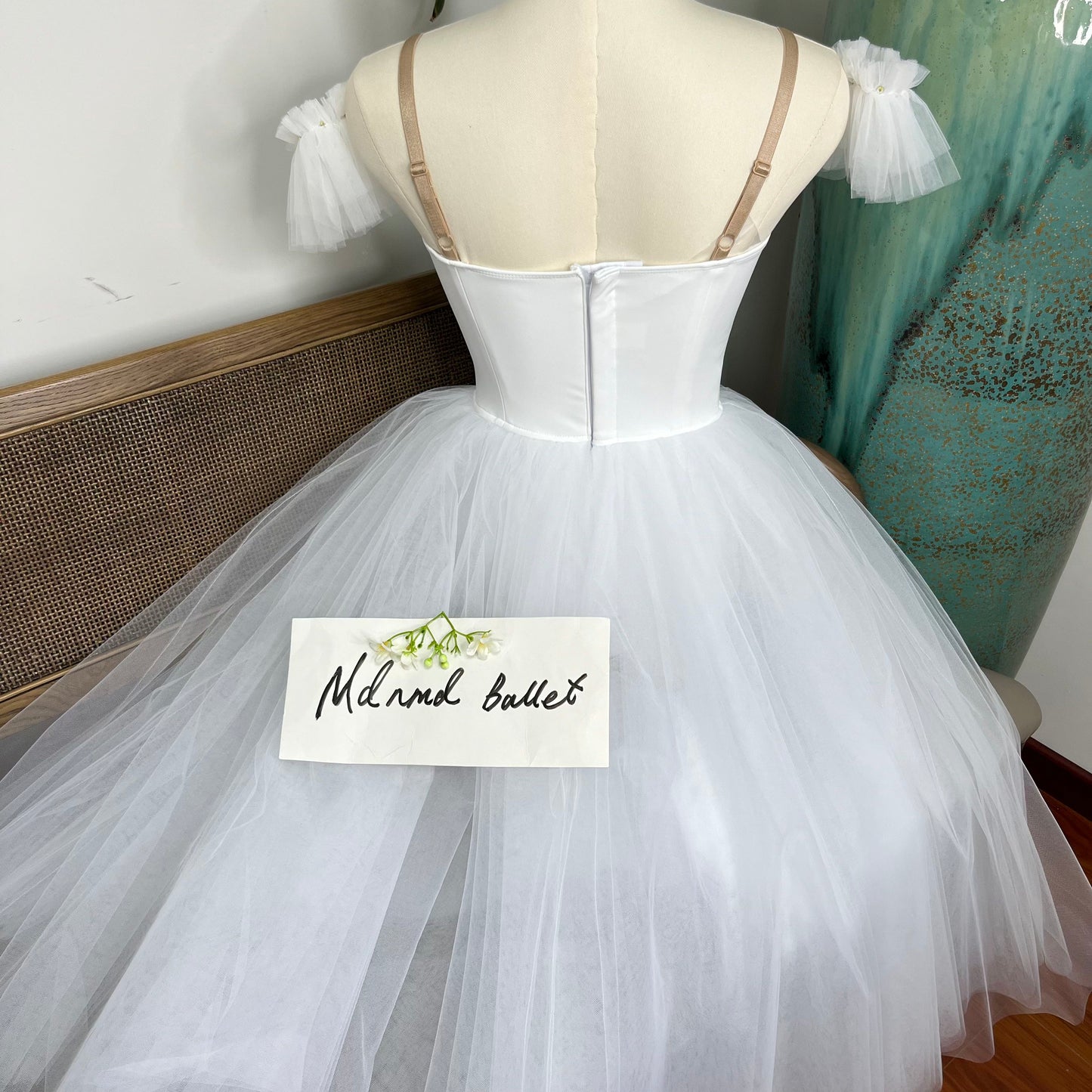 Elegant White Ballet Gown - Off - Shoulder with Silver Embellishments-MDC0180