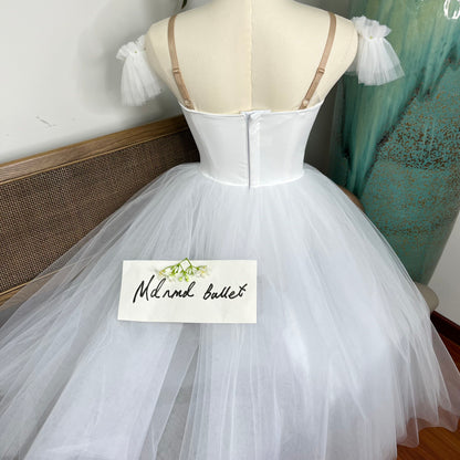 Elegant White Ballet Gown - Off - Shoulder with Silver Embellishments-MDC0180