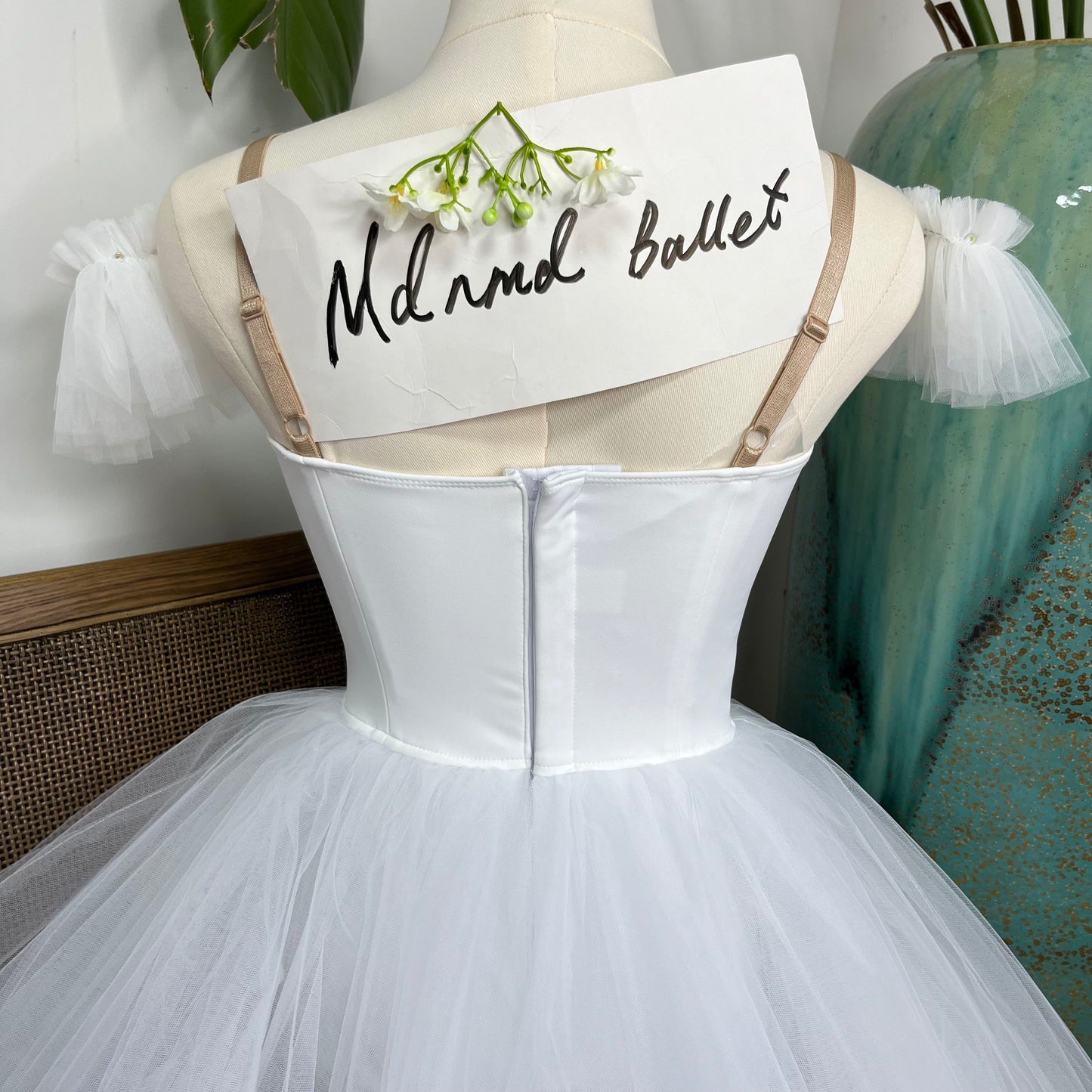Elegant White Ballet Gown - Off - Shoulder with Silver Embellishments-MDC0180