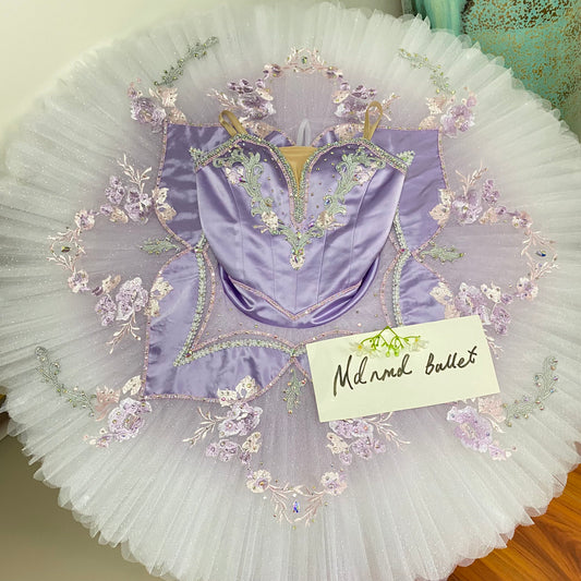 Dreamy Purple Ballet Tutu: Hand - blended Purple with Purple Floral Embroidery, Ideal for "The Sleeping Beauty" - Ballet Dancer's Attire-MDT0340