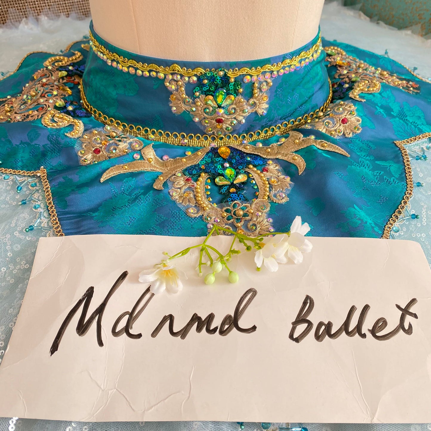 Exquisite Hand - Embellished Turquoise Ballet Costume: A Dream for Dancers-MDT1188