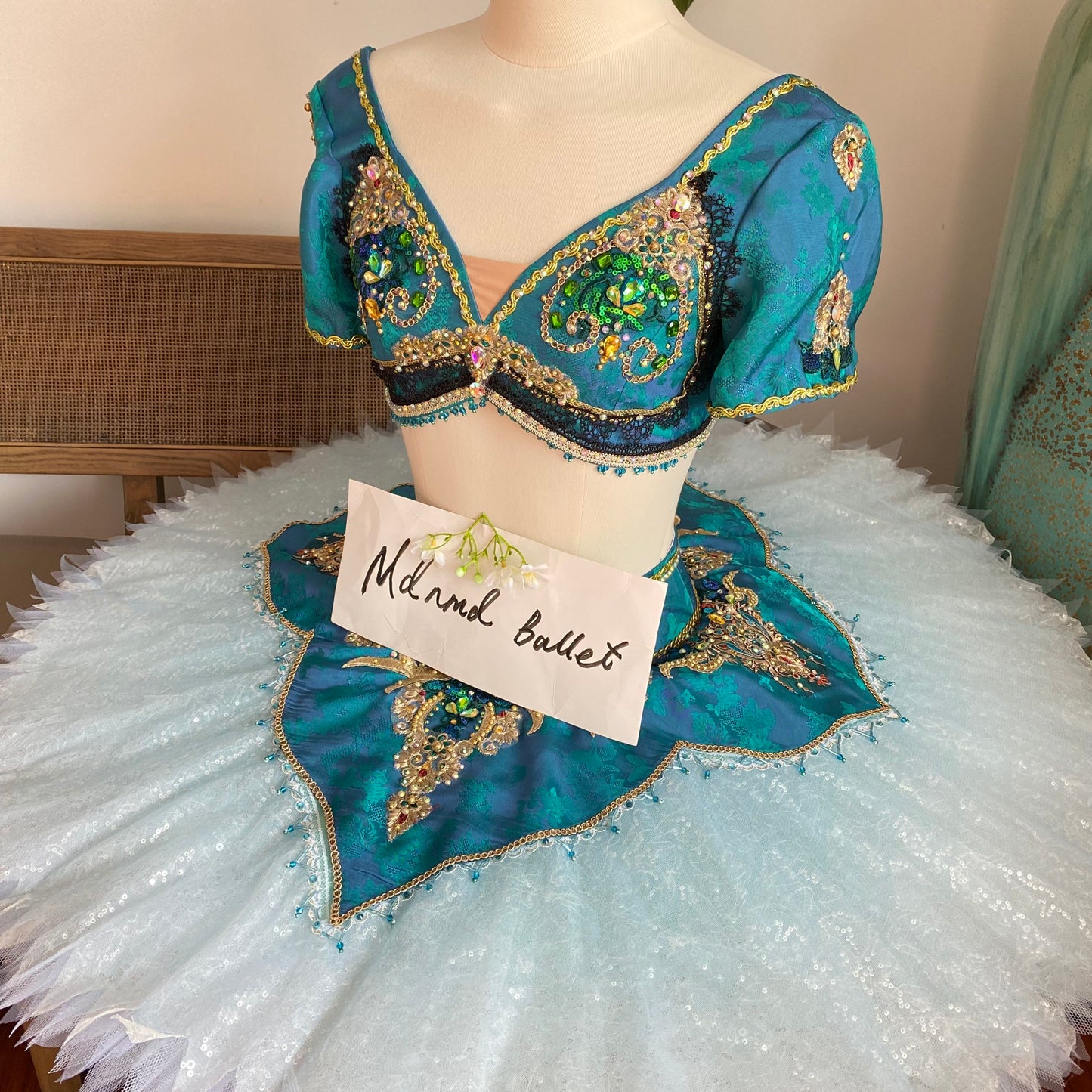 Exquisite Hand - Embellished Turquoise Ballet Costume: A Dream for Dancers-MDT1188