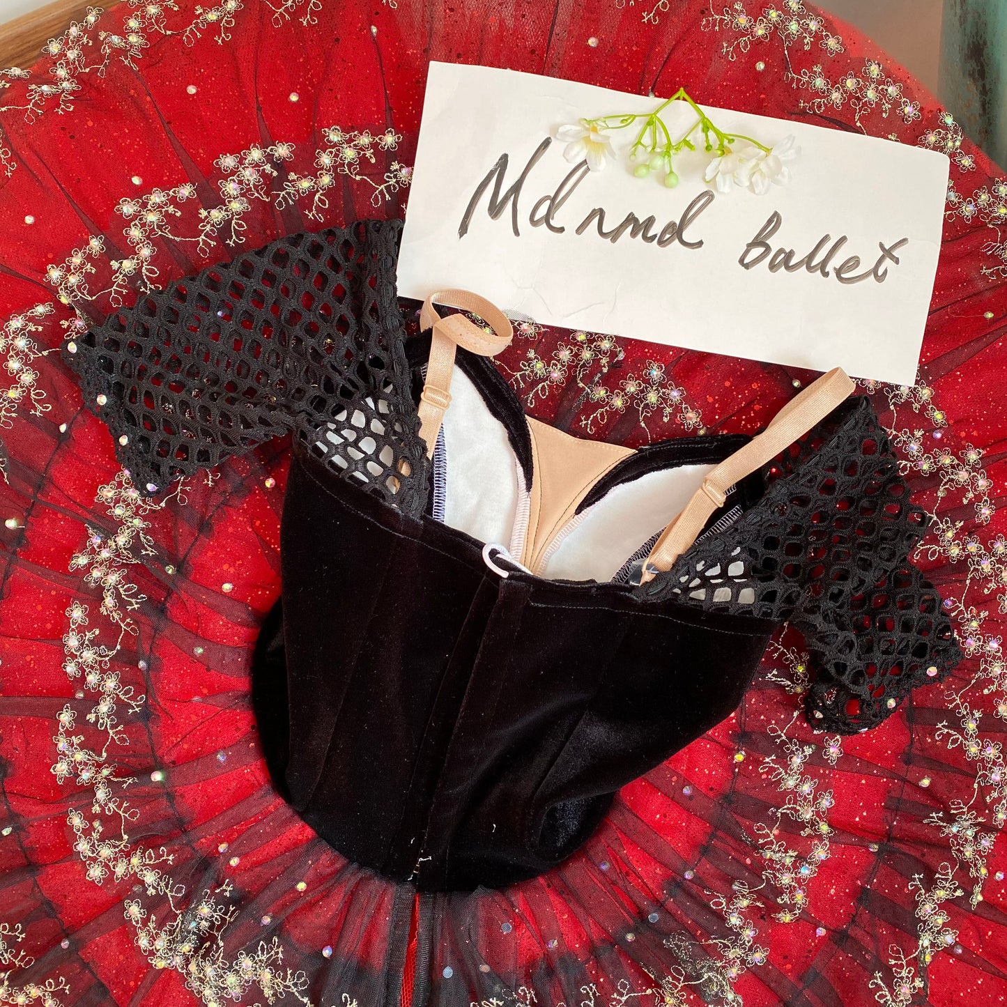 Stunning Handmade Red Ballet Tutu - Velvet Bodice with Gold Embroidery-MDT0754
