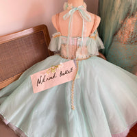 Light Green Romantic Ballet Maxi Dress with Golden Lace & Green Rhinestones - Suitable for Girls and Adults-MDC0817