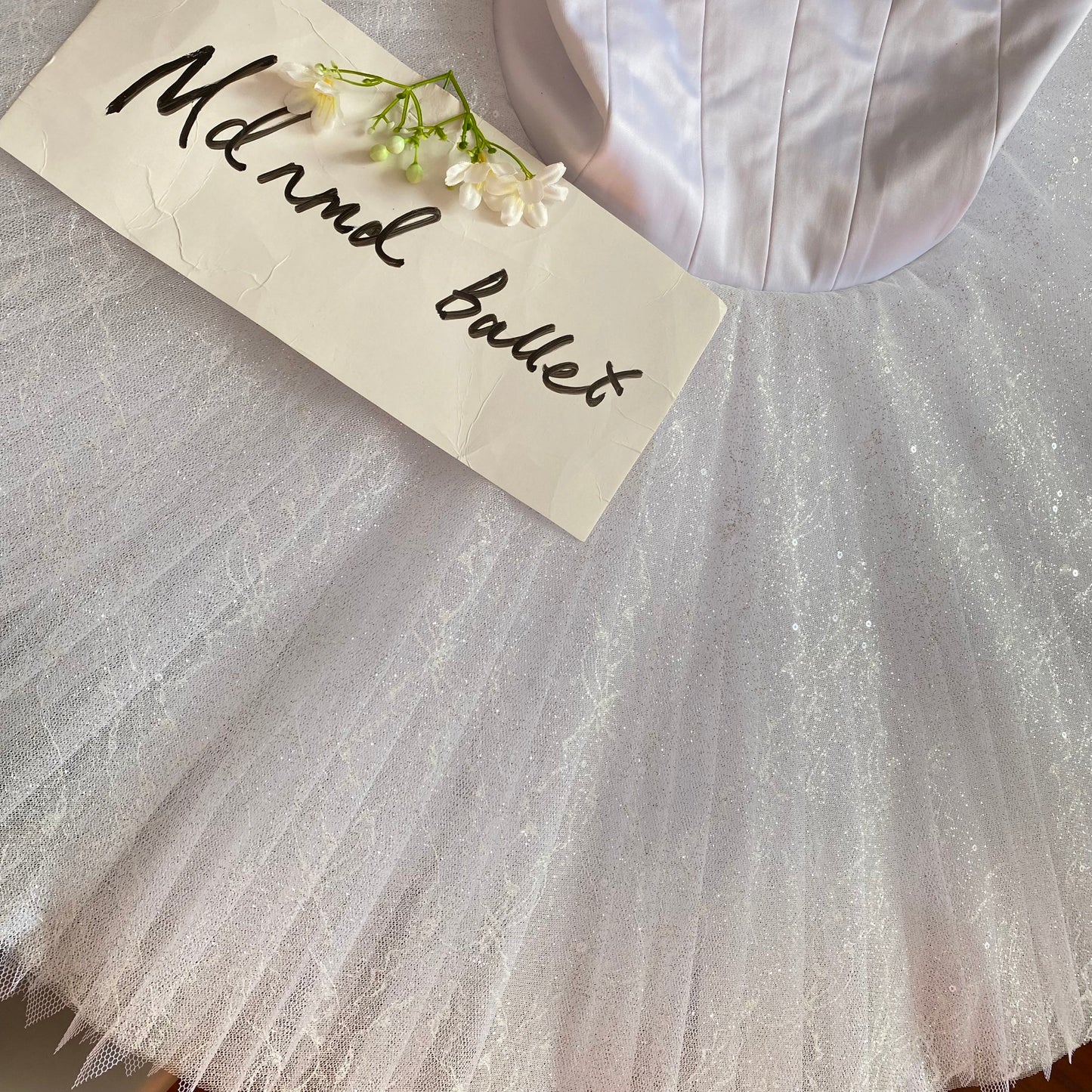 Elegant White Ballet Dress - Heart - Shaped Neckline & Glittering Tulle-MDT0168