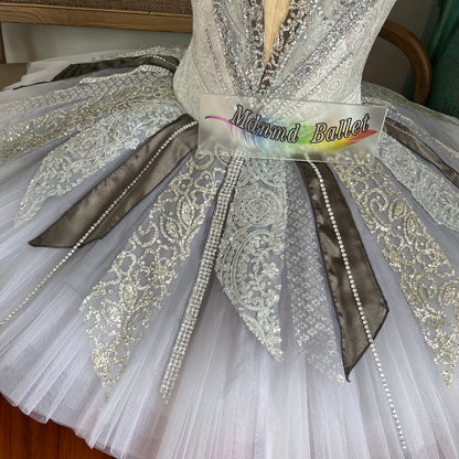 Silver Fairy Lace Sequin Ballet Costume | Professional Ballerina Dancewear-MDT1197