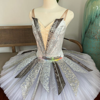Silver Fairy Lace Sequin Ballet Costume | Professional Ballerina Dancewear-MDT1197