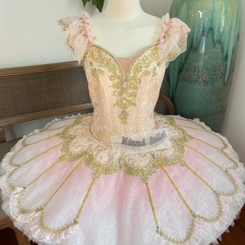 Professional Pink Platter Ballet Tutu for Youth America Grand Prix (YAGP) Golden - Embellished Ballet Skirt-MDT1216 M