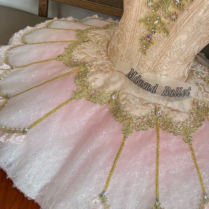 Professional Pink Platter Ballet Tutu for Youth America Grand Prix (YAGP) Golden - Embellished Ballet Skirt-MDT1216