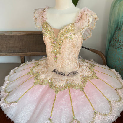 Professional Pink Platter Ballet Tutu for Youth America Grand Prix (YAGP) Golden - Embellished Ballet Skirt-MDT1216