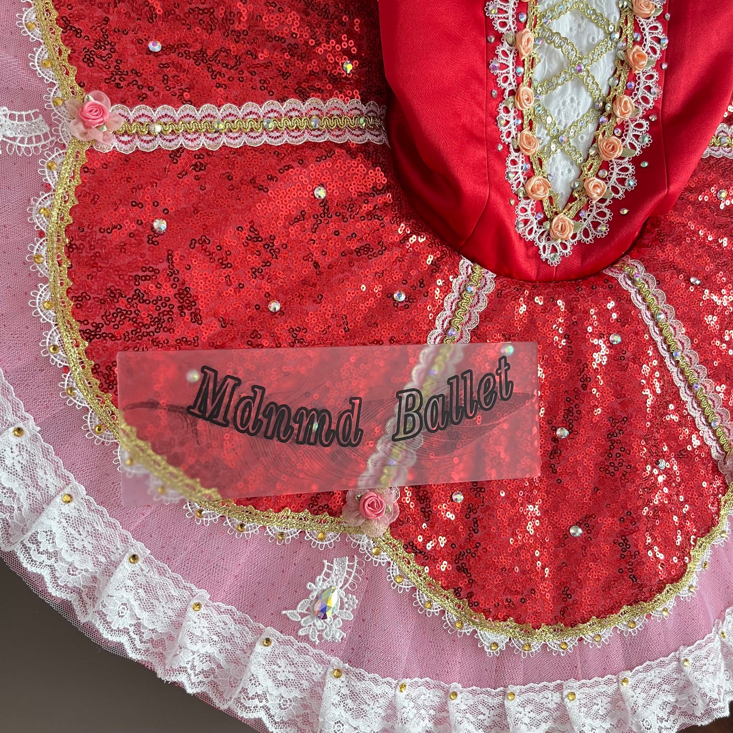 Professional Red Playful & Sparkling Ballet Dress with Lace & Rhinestones-MDT0939