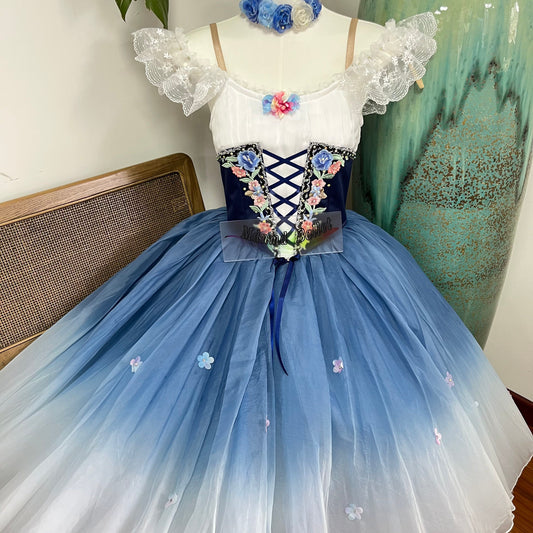 Exquisite Off - Shoulder Blue Ballet Dress - Ombre Tulle & Delicate Lace-MDC1068