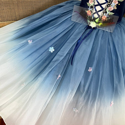 Exquisite Off - Shoulder Blue Ballet Dress - Ombre Tulle & Delicate Lace-MDC1068