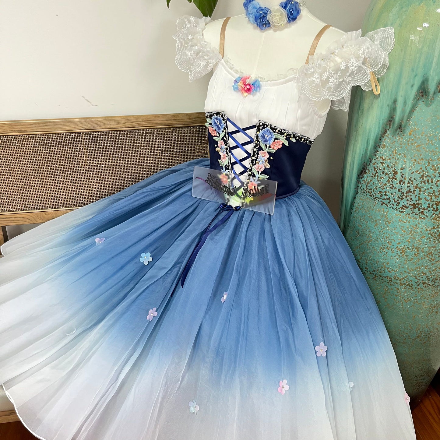 Exquisite Off - Shoulder Blue Ballet Dress - Ombre Tulle & Delicate Lace-MDC1068