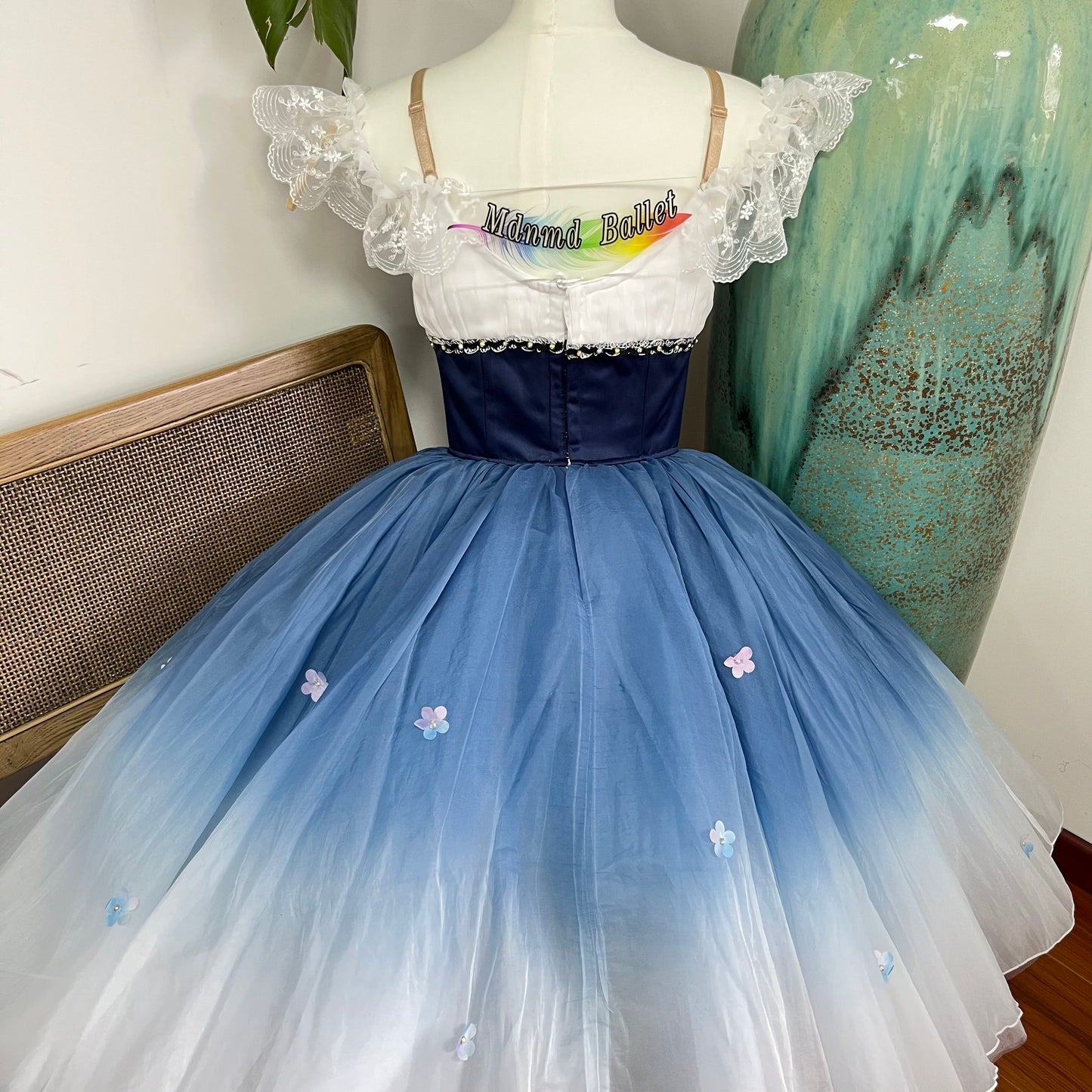 Exquisite Off - Shoulder Blue Ballet Dress - Ombre Tulle & Delicate Lace-MDC1068