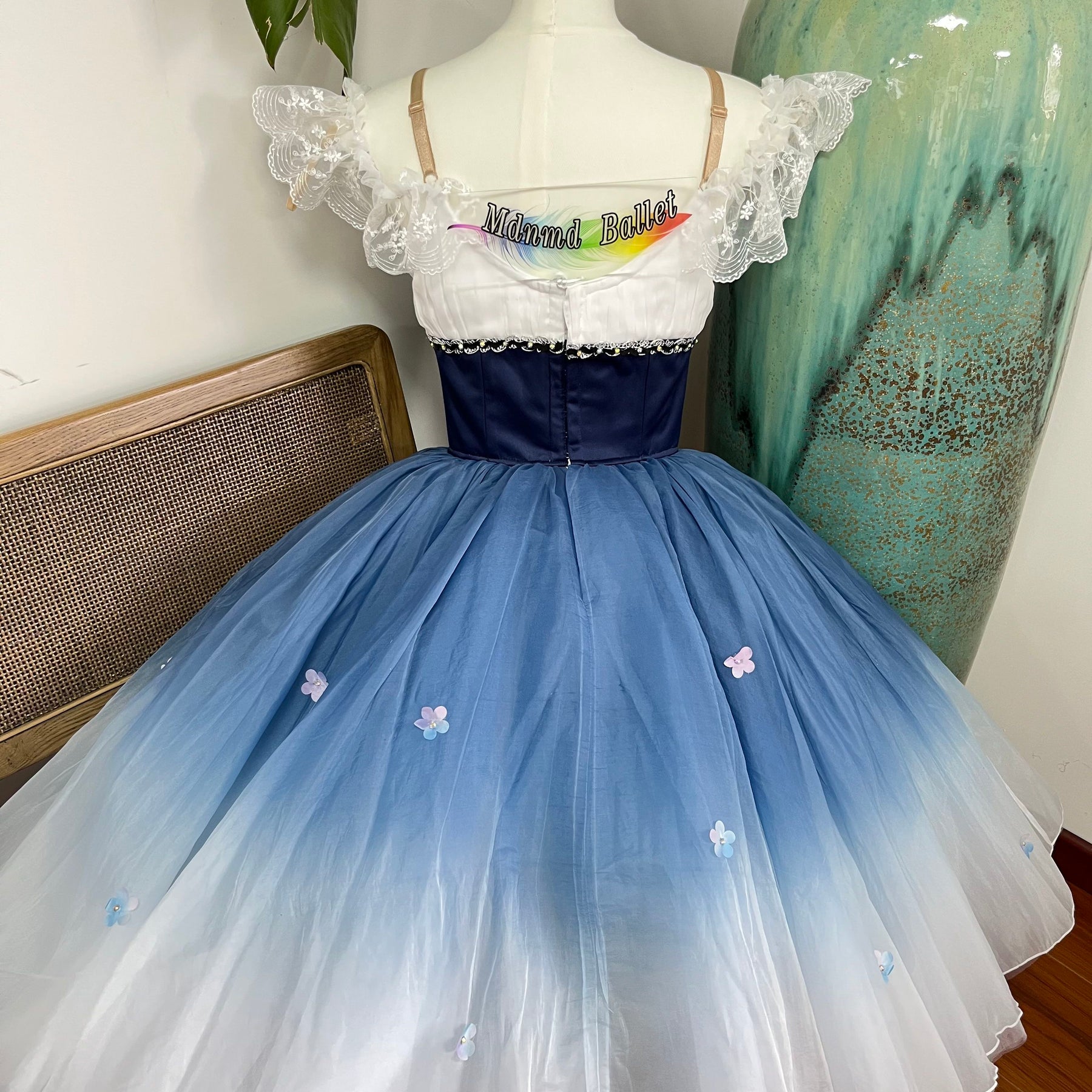 Exquisite Off - Shoulder Blue Ballet Dress - Ombre Tulle & Delicate Lace-MDC1068